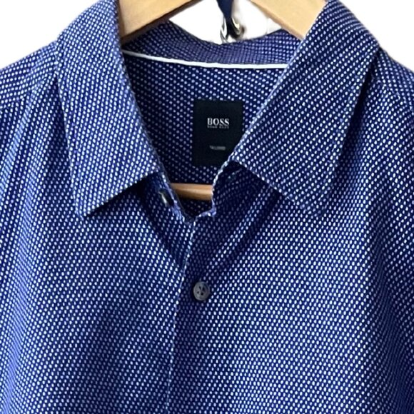 Blue Hugo Boss Men's Geometric-Print Cotton Shirt - Picture 5 of 14